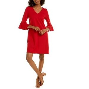 Jude Connally Lyla Ponte Shift Dress Red Bell Sleeves Size Small